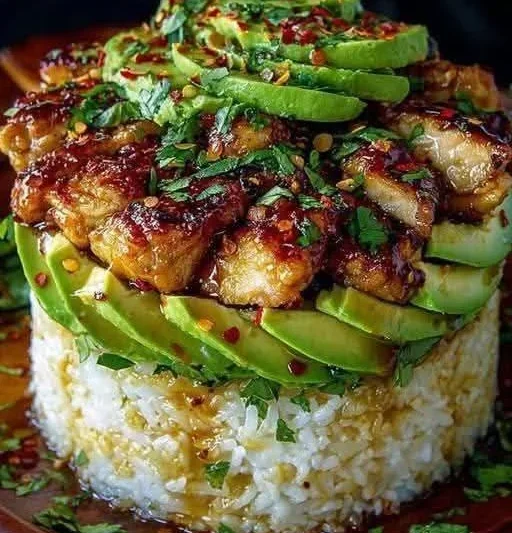 Honey Lime Chicken & Avocado Rice Stack